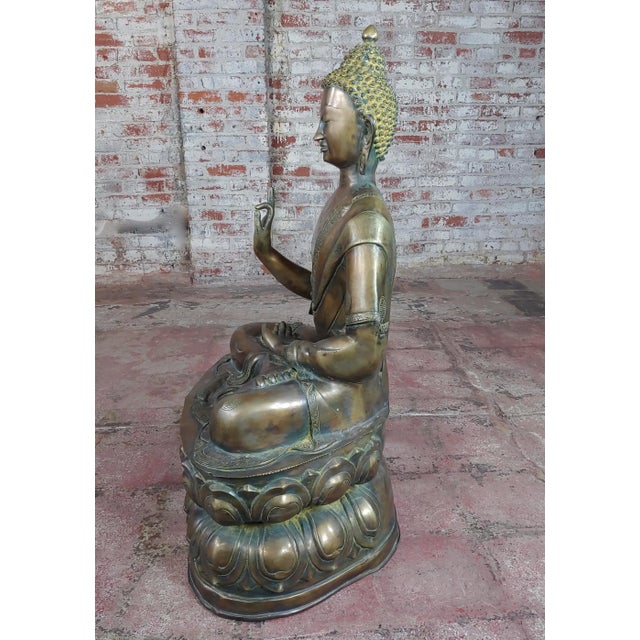 Chinese Chinese Antique 19th century large Brass Buddha For Sale - Image 3 of 9