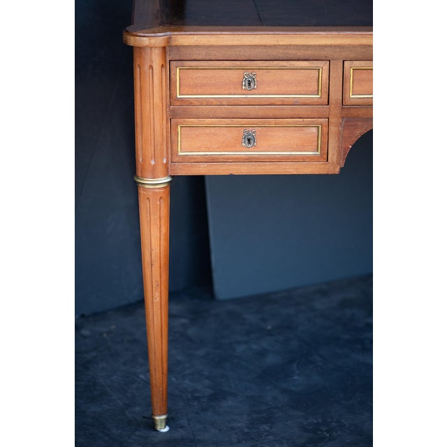 Louis XVI Style Writing Table or Desk of Walnut With Leather Top From France For Sale - Image 4 of 16