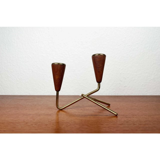 Mid-Century Modern Danish Teak and Brass Candleholder, 1960s For Sale - Image 9 of 18