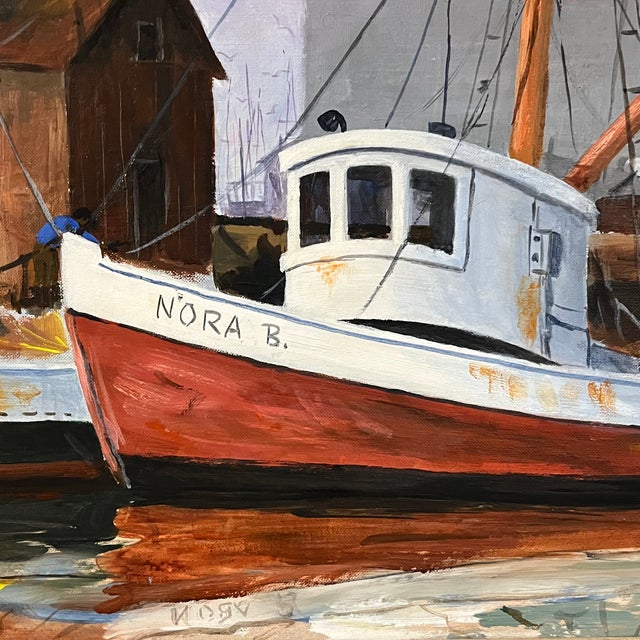 1960s Mid Century California Harbor View/Boats Oil Painting. Signed For Sale - Image 5 of 6