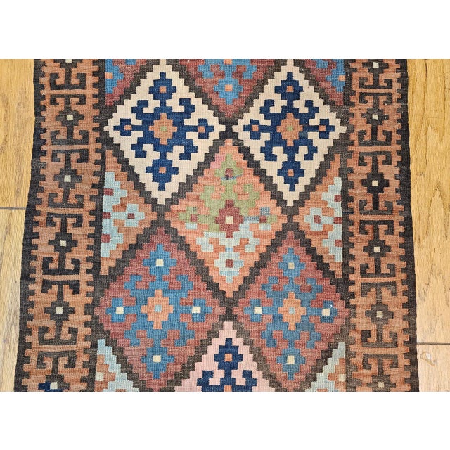 Antique Persian Varamin Kilim Runner, Handwoven Wool, Caucasian Geometric Pattern, 3x12 For Sale - Image 12 of 17