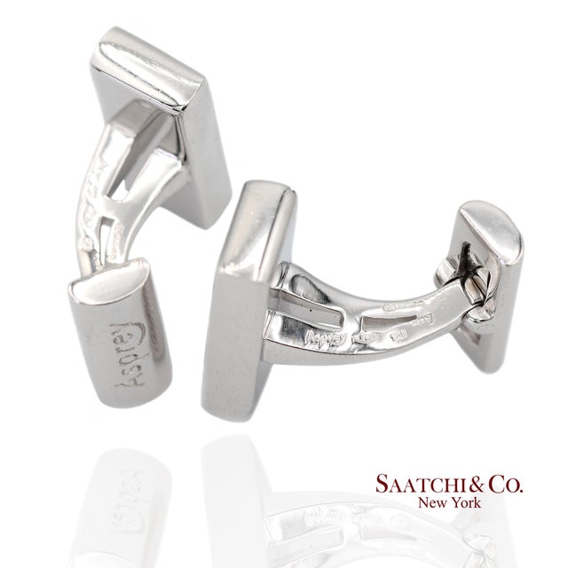 Silver Asprey London 18k(750) Solid White Gold Classic Rectangular Crosshatch Cufflinks, A Pair For Sale - Image 8 of 12