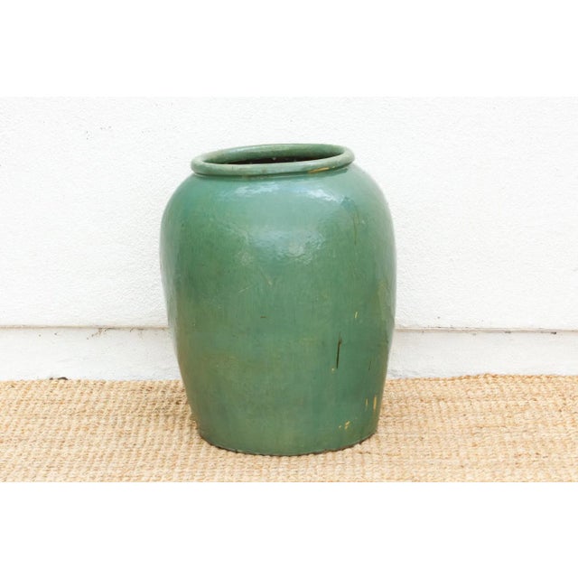 Asian Tall Martaban Jar With Green Glazed Finish For Sale - Image 3 of 9