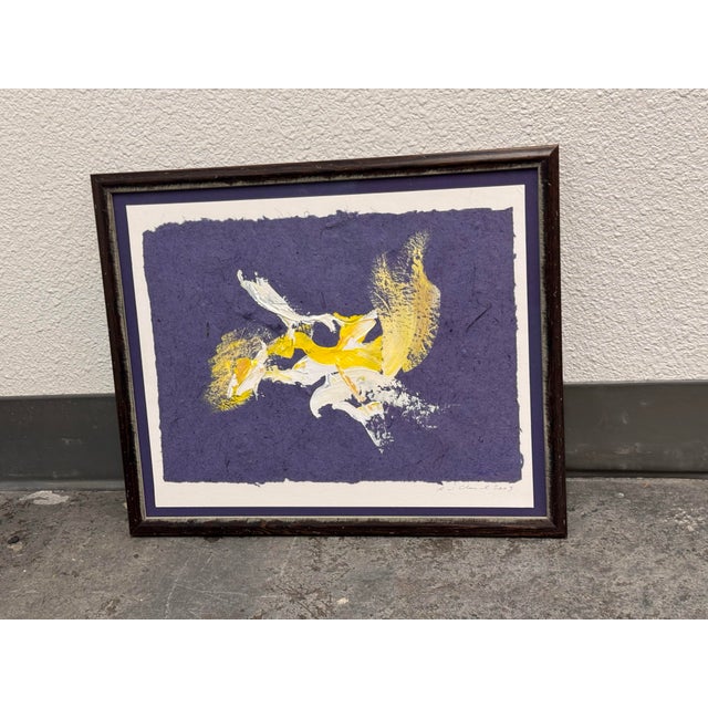 Design Plus Gallery presents a Framed Abstract Mixed Media Artwork by Annie Clavel. This signed 2003 composition presents...
