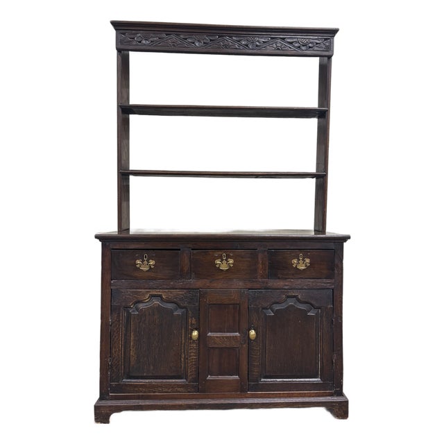 Antique English Oak Pewter Cupboard Welsh Style Dresser For Sale