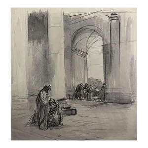 Jean-Louis Forain Ink and Wash on Paper Drawing, at the Temple