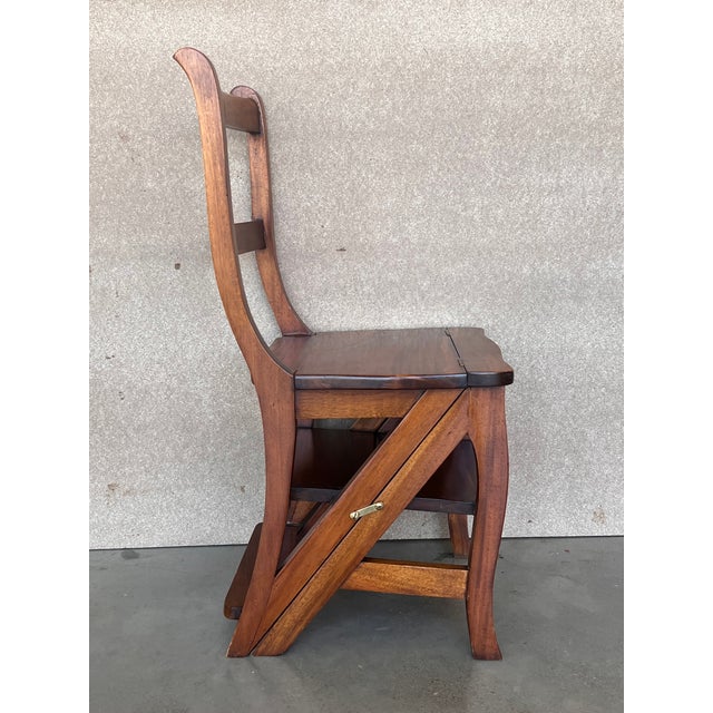 French Country Vintage French Country Carved Oak Metamorphic Folding Chair Step Ladder For Sale - Image 3 of 12