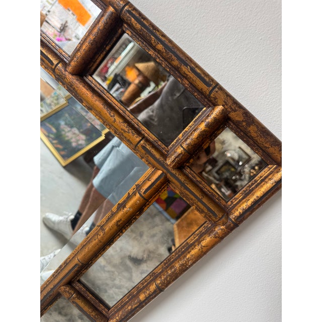 Hollywood Regency Faux Bamboo Carved Wall Mirror With Tortoise Shell Finish/Sold For Sale - Image 9 of 11