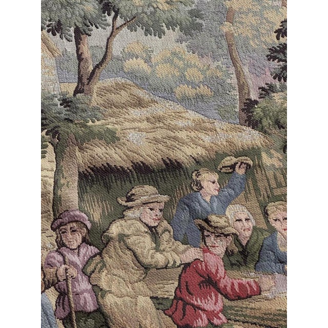 French Aubusson Style Jacquard Tapestry with Villagers Celebration Decor, 1980s For Sale - Image 13 of 18