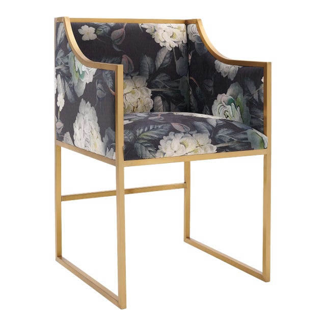 Atara Floral Velvet Chair with Gold Frame For Sale