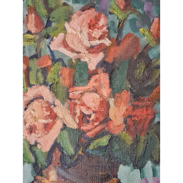 French Mid 20th Century Still Life Painting of Roses in a Vase, Mid-Century French Oil on Canvas by Henri Reboa, Framed For Sale - Image 3 of 7