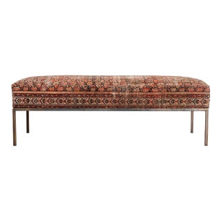Vintage Kilim Upholstered Bench With Metal Base For Sale