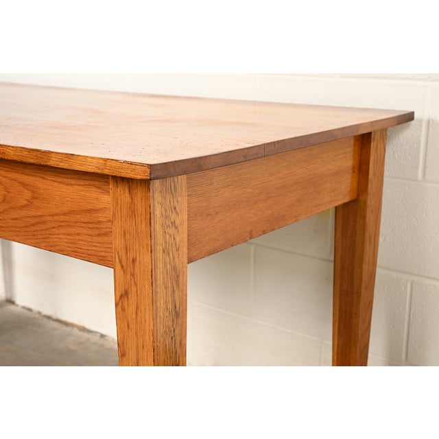 Brown Antique Mission Oak Arts & Crafts Writing Desk or Library Table by A. J. Johnson & Sons, Circa 1900 For Sale - Image 8 of 13