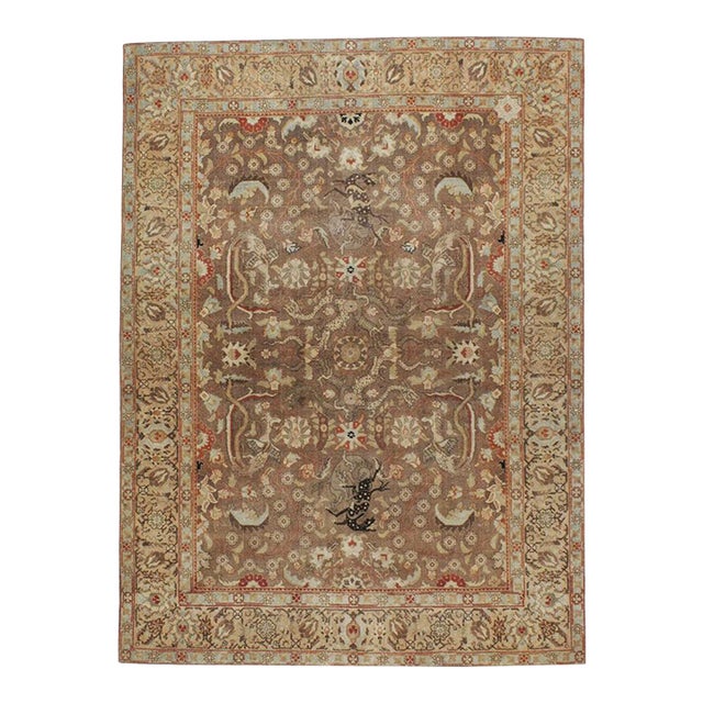 Galerie Shabab Collection Early 20th Century Handmade Persian Pictorial Tabriz Accent Rug For Sale