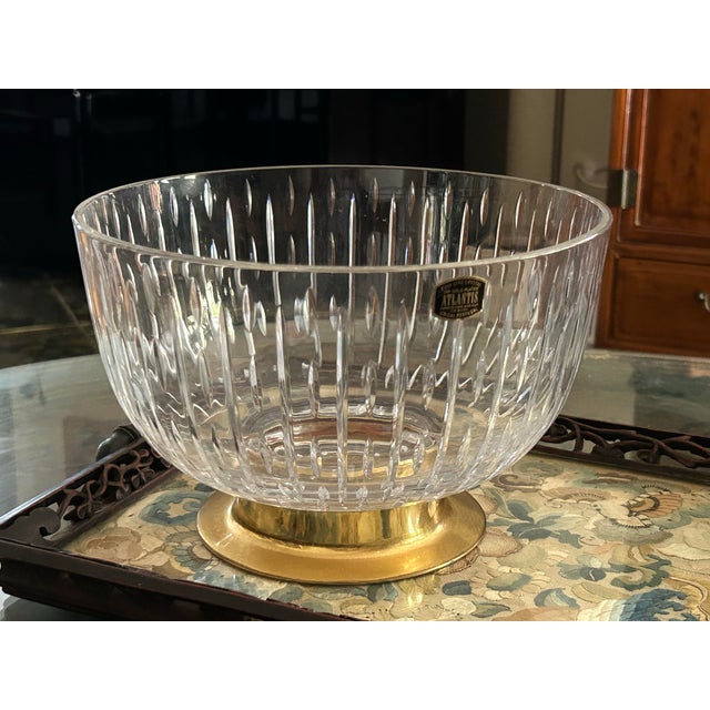 Vintage Atlantis full lead crystal centerpiece bowl, hand blown and cut in Portugal, featuring an elegant elongated cut...