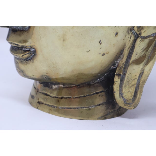 Attributed Early 20th Century Southeast Asian Hollow Cast Brass Buddha Head Sculpture - Retained Clay Core - 11"h For Sale - Image 9 of 18