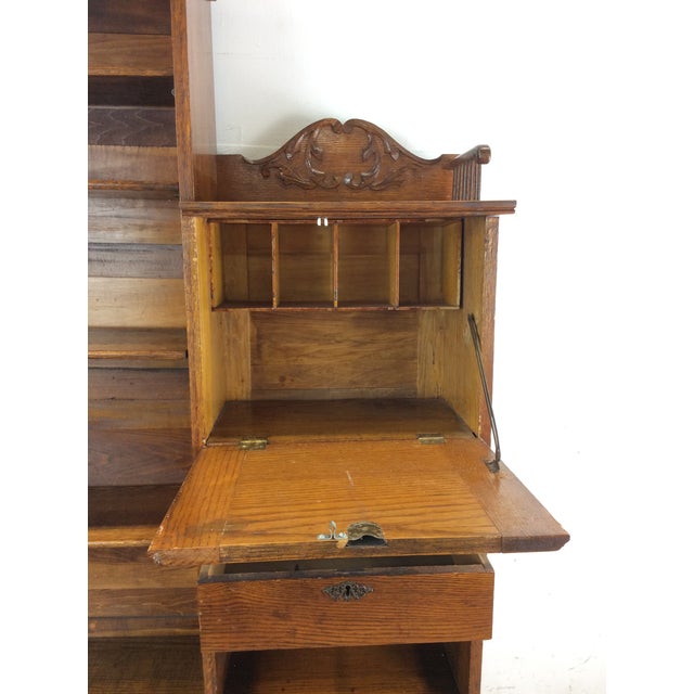 Antique Oak Side by Side With Bookcase and Drop Front Writing Desk For Sale - Image 4 of 12