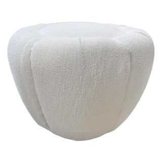 Custom Round Bouclé Ottoman by Danny Cannon Custom Upholstery For Sale