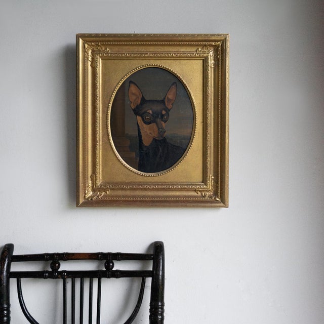 Antique Portrait of a Miniature Pinscher, Original Oil Painting of a Dog, 19th Century For Sale - Image 4 of 6