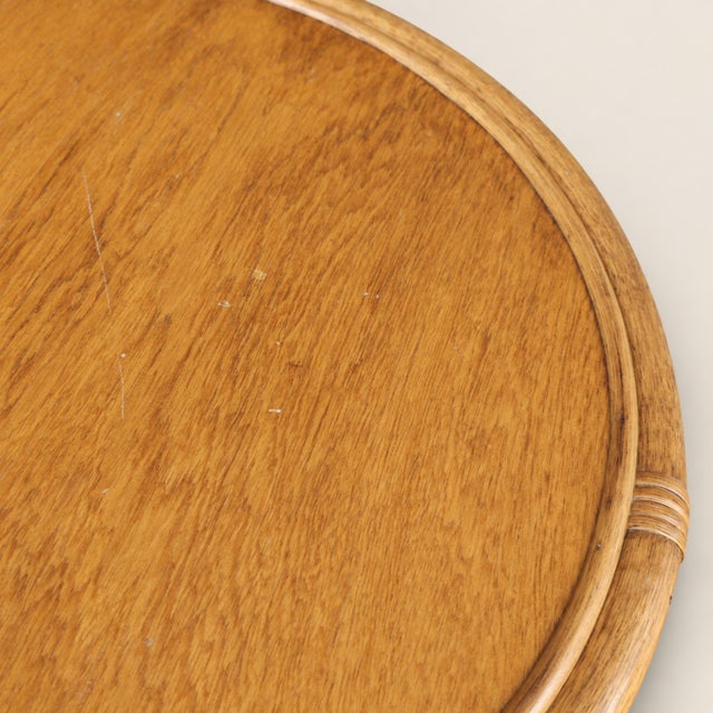 Wood Late 20th Century Bamboo and Rattan Round Side Table With Inset Wood Top For Sale - Image 7 of 7