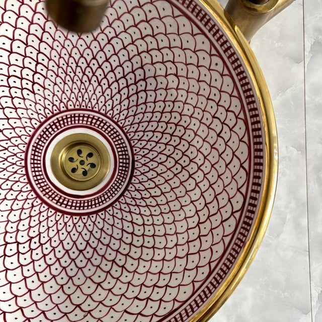 Ceramic Sink With 14k Gold Rim Vessel Round Sink Bowl Basin With Drain For Sale - Image 10 of 10