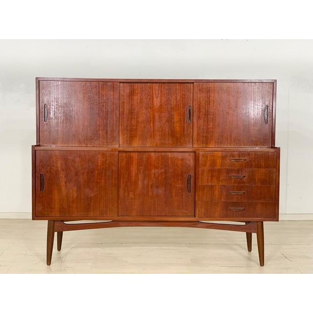 Vintage Danish Teak Highboard Cabinet For Sale - Image 4 of 12