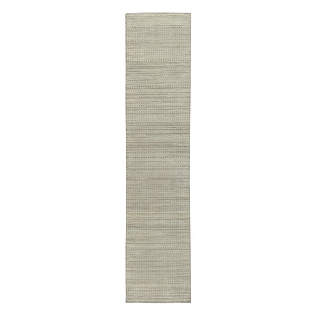 Gray Rug & Kilim’s Contemporary Runner in Gray & White High-Low Geometric Pattern For Sale - Image 8 of 8