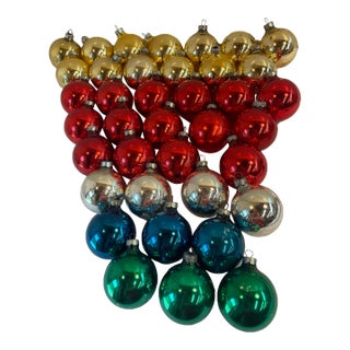 Vintage Multi Colored Glass Holiday Ball Ornaments - Set of 38 For Sale