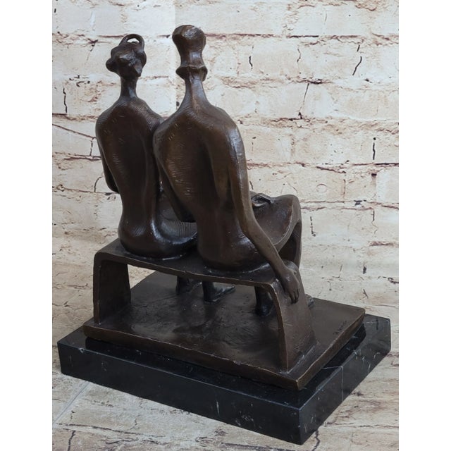 Mid 20th Century King and Queen by Henry Moore Abstract Surreal Man & Woman on Bench Statue Sculpture 12" x 9" For Sale In New York - Image 6 of 10