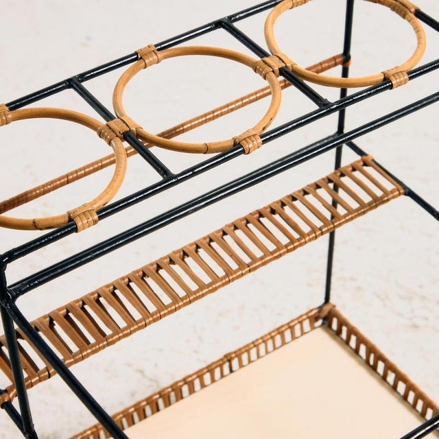 Metal Trolley with Bamboo and Wicker Details, 1960s For Sale - Image 4 of 11