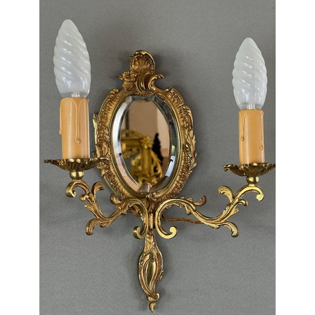 20th Century Louis XV Style Wall Sconces with Mirrors, Set of 2 For Sale - Image 9 of 10