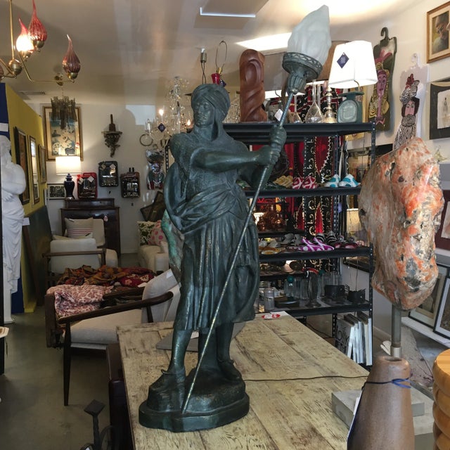 Metal Standing Warrior Lamp With Frosted Glass Torch For Sale - Image 13 of 13