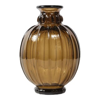 1930s Rare Topaz Hand Blown Spherical Vase, Signed by Daum Nancy France For Sale