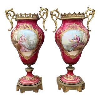 French Sèvres Porcelain and Gilt Bronze Vases, 1880, Set of 2 For Sale