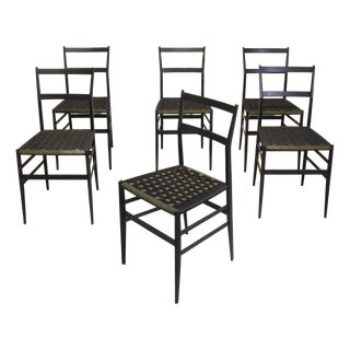 Super Leggera Chairs in Black Lacquered Ash by Gio Ponti for Cassina, 1950s, Set of 6 For Sale
