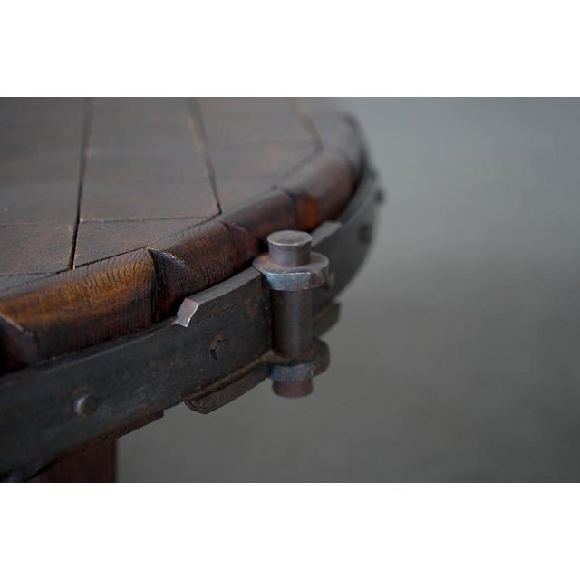 Brown Rustic Round Coffee Table with Iron Details, Netherlands, 1960s For Sale - Image 8 of 13