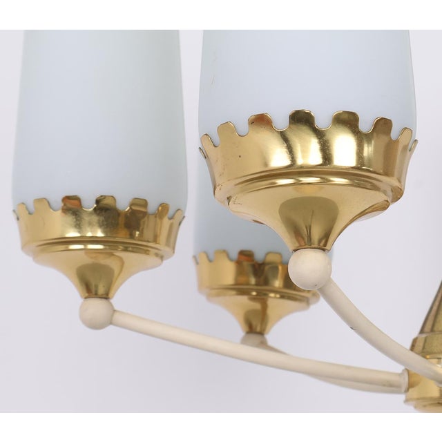 Vintage Six-Arm Chandelier in Brass and Frosted Glass, 1960s For Sale - Image 6 of 11