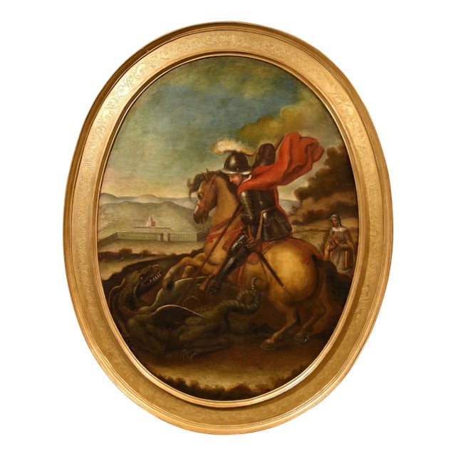 Follower of Raffaello Sanzio, Saint George & the Dragon, 1700, Oil on Canvas, Framed For Sale
