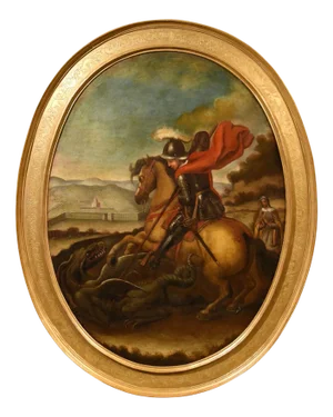 Follower of Raffaello Sanzio, Saint George & the Dragon, 1700, Oil on Canvas, Framed