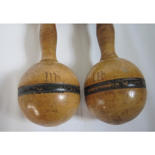 Folk Art Vintage Wood Dumbells, Pair For Sale - Image 3 of 5