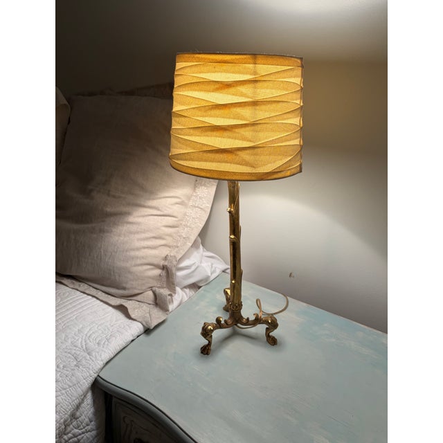 Early 20th Century Converted Brass Andiron Candlestick Lamp on Tripod Base For Sale - Image 13 of 14