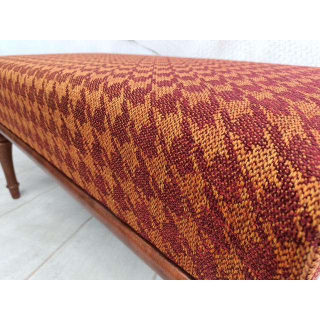 Burnt Orange Houndstooth Fabric Upholstered Bench For Sale - Image 8 of 9