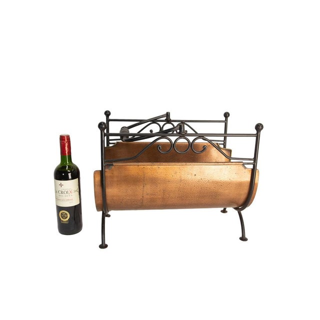 Wood Log Holder Rack in Wrought Iron and Copper, France, 1970 For Sale - Image 11 of 12