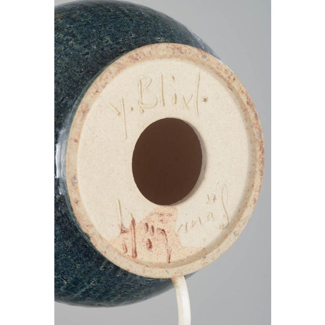 Green Glazed Textured Stoneware Table Lamp by Yngve Blixt for Höganäs, 1970s For Sale - Image 4 of 5