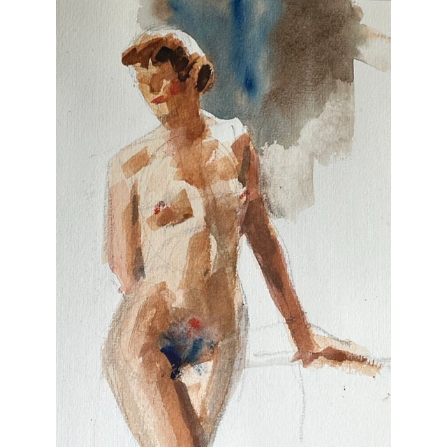 1960s Original Vintage Watercolor Standing Female Nude Model by Harry Barton For Sale - Image 5 of 6