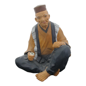 Japanese Hakata Urasaki Ceramic Doll Figurine of Man Drinking Tea