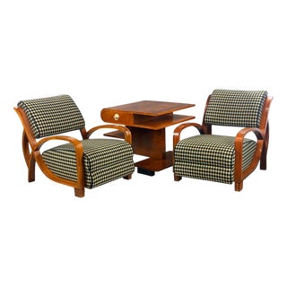 Art Deco Coffee Table and Armchairs, 1930s, Set of 3 For Sale