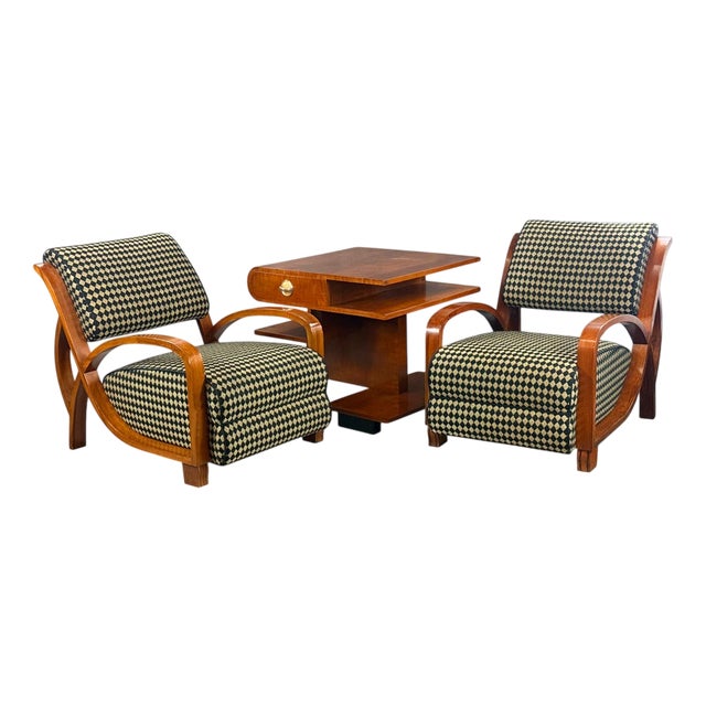 Art Deco Coffee Table and Armchairs, 1930s, Set of 3 For Sale