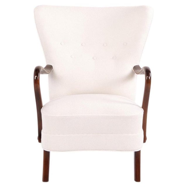 High-Back Armchair Model 23B in Polished Wood and Light Upholstery, 1940s For Sale - Image 11 of 11