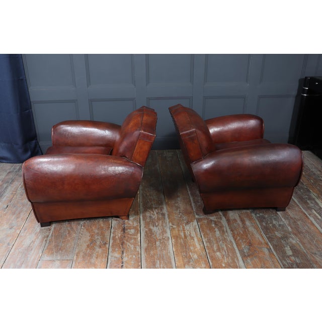 Art Deco French Moustache Back Leather Club Chairs, 1930, Set of 2 For Sale - Image 13 of 18